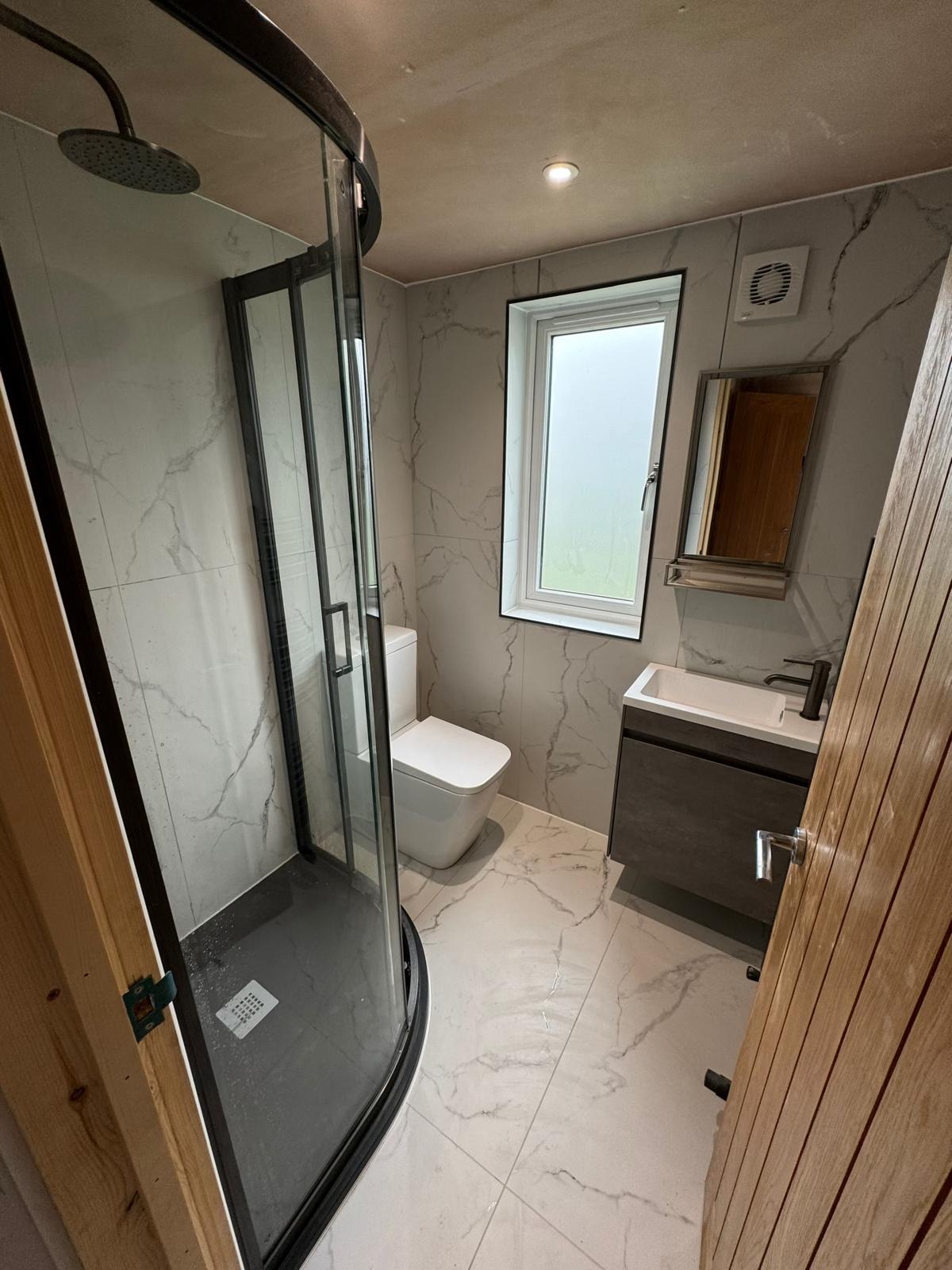 Marble-Effect Shower Room with Quadrant Enclosure